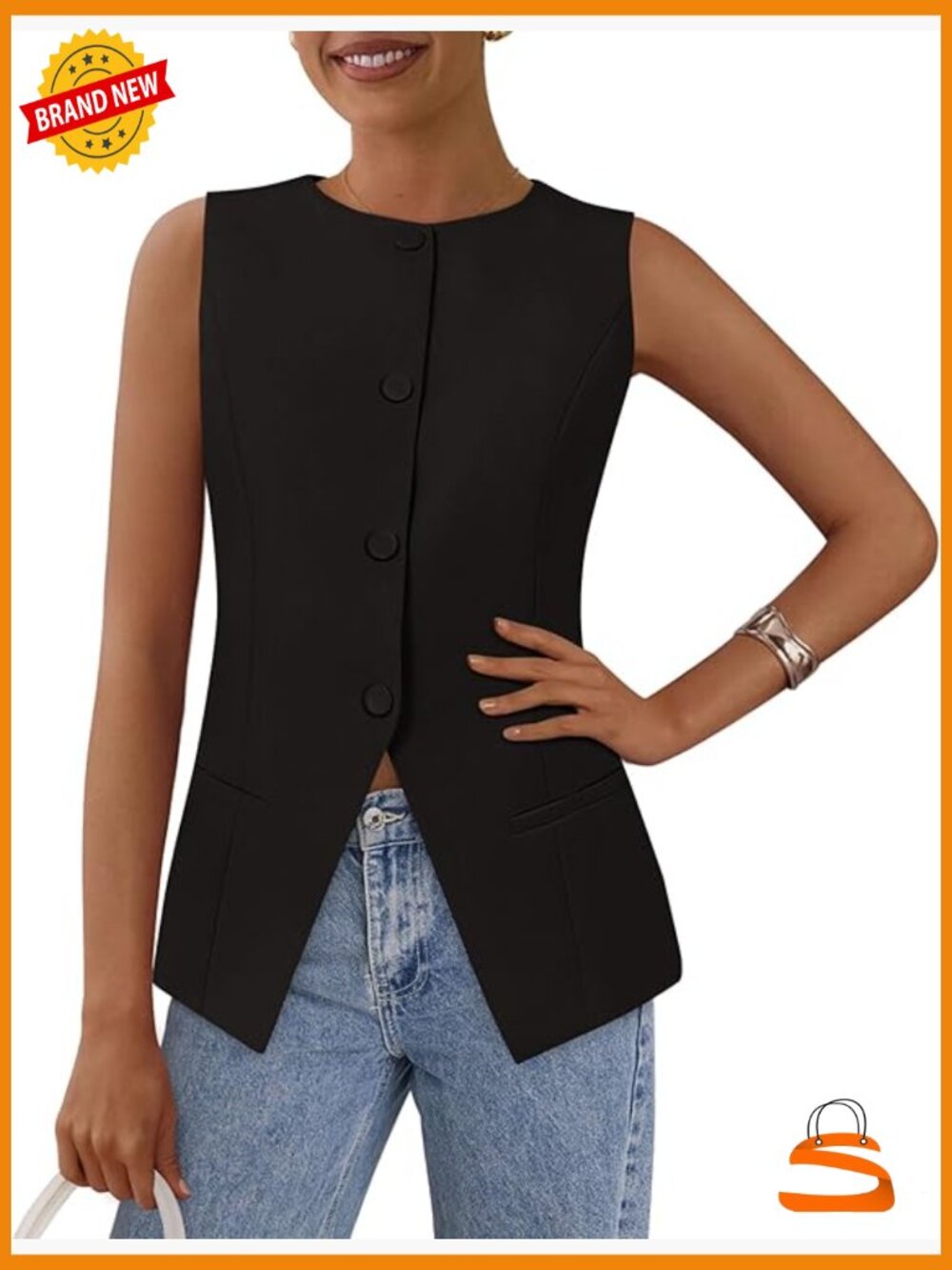 Women's Sleeveless Suit Vest Button Down Blazer